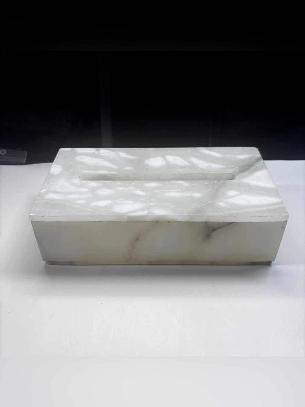White Alabaster Tissue Box Cover W/lid Rectangular Stone Holder Facial Holder - Picture 2 of 16